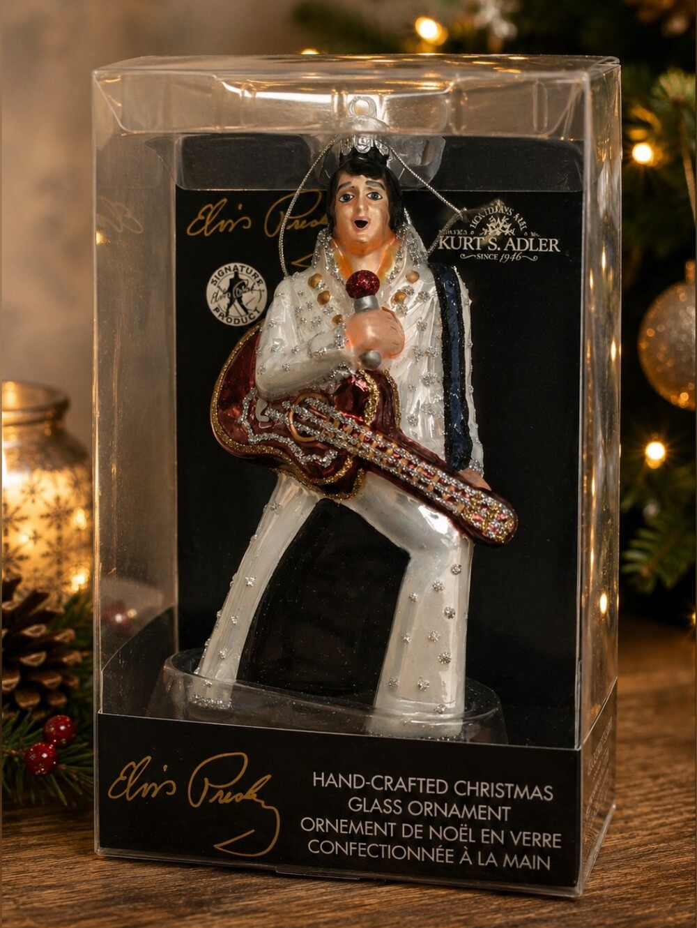 Kurt S. Adler Elvis Presley Handcrafted Glass Ornament White Jumpsuit